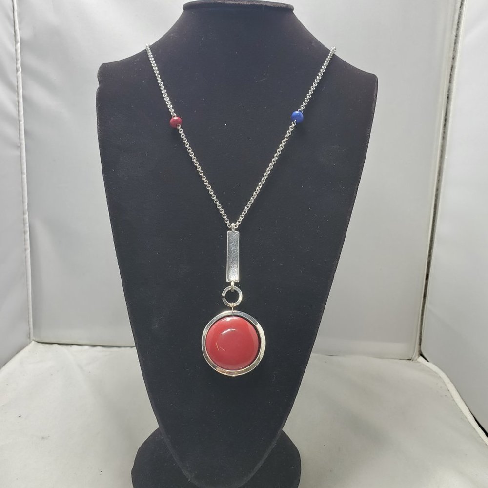 Bijou Red carnelian necklace with silver chain reversible medallion